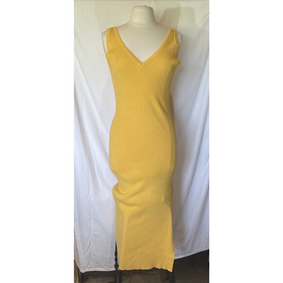 Slinky Bright Form Fitting Caution Light Dress Deep V Long Slit Feels Good Sexy - Picture 5 of 16